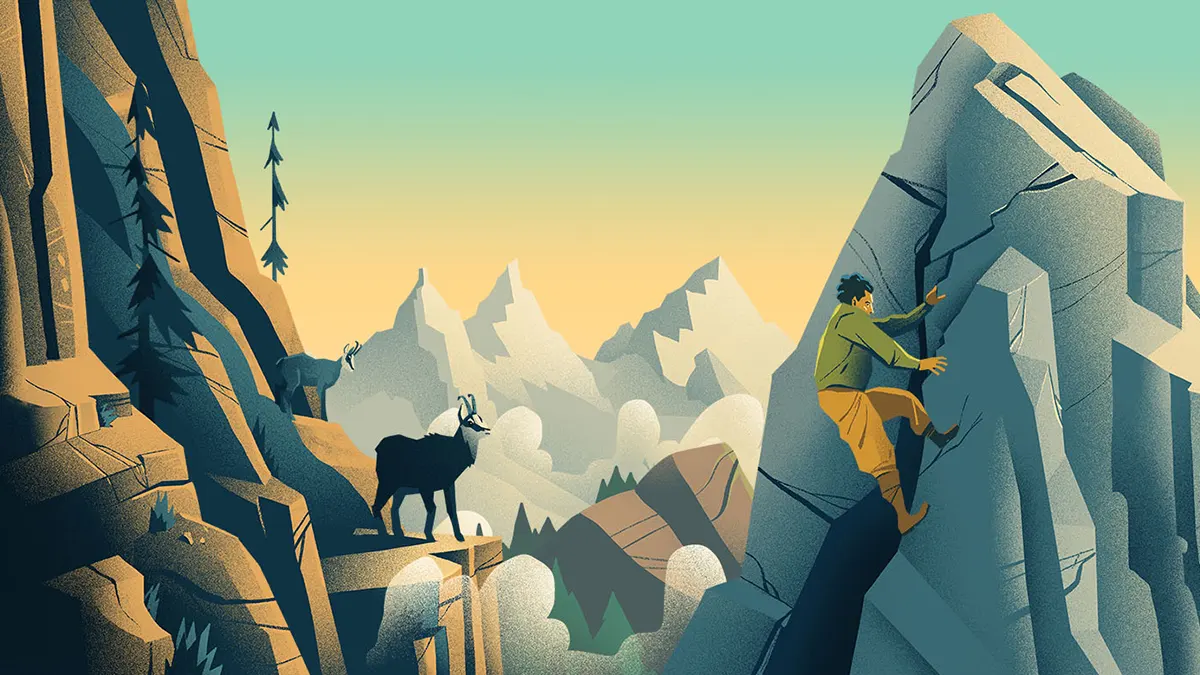 outdoor mountain climbing with chamois illustration by fabio rodaro