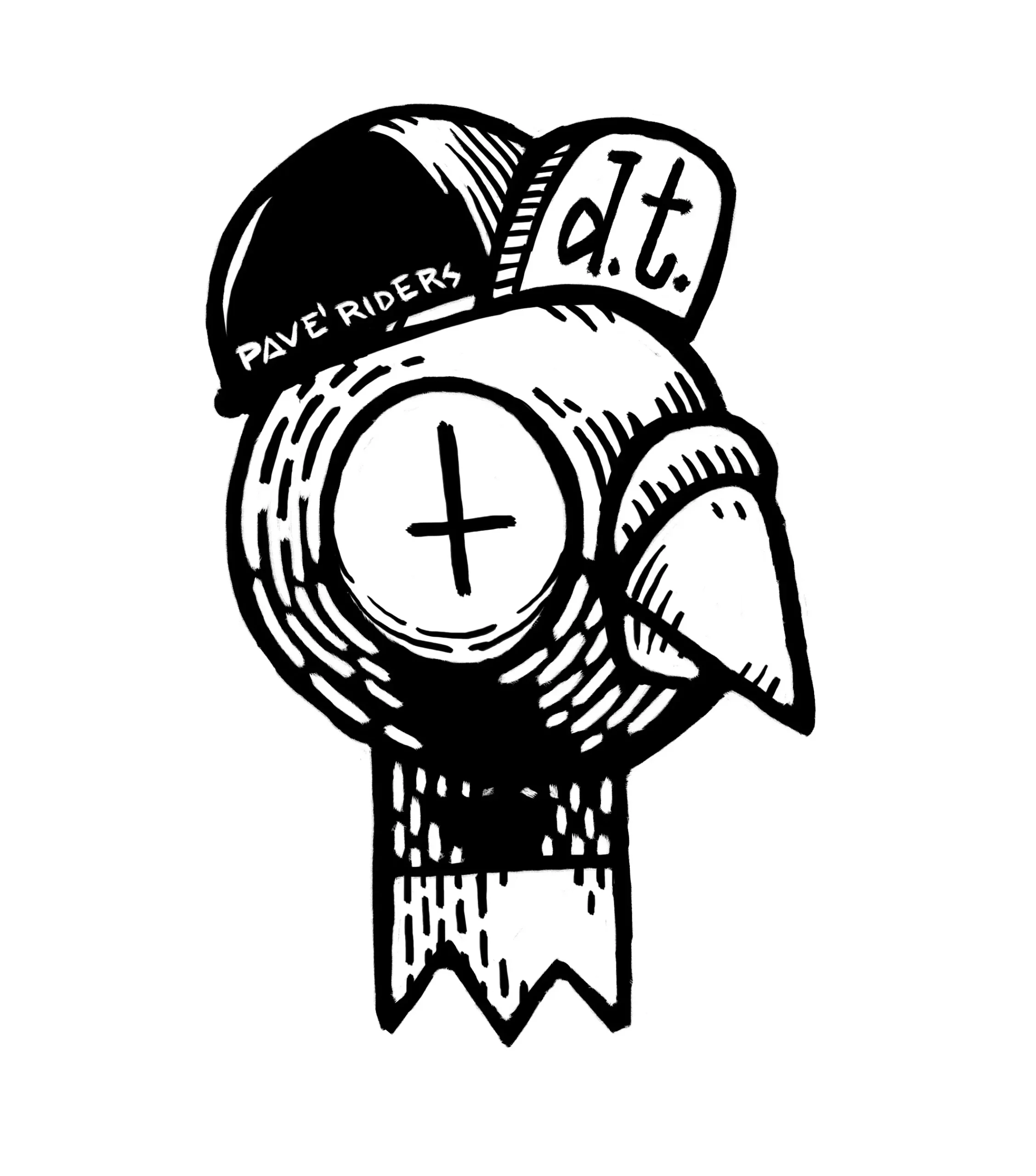 headless pigeon with cap sticker black and white bold illustration by fabio rodaro