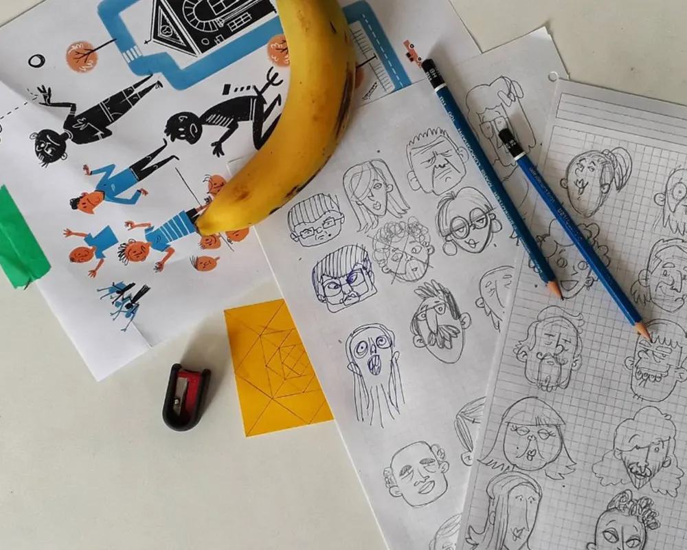 banana pencils sharpner illustrator tools and sketches