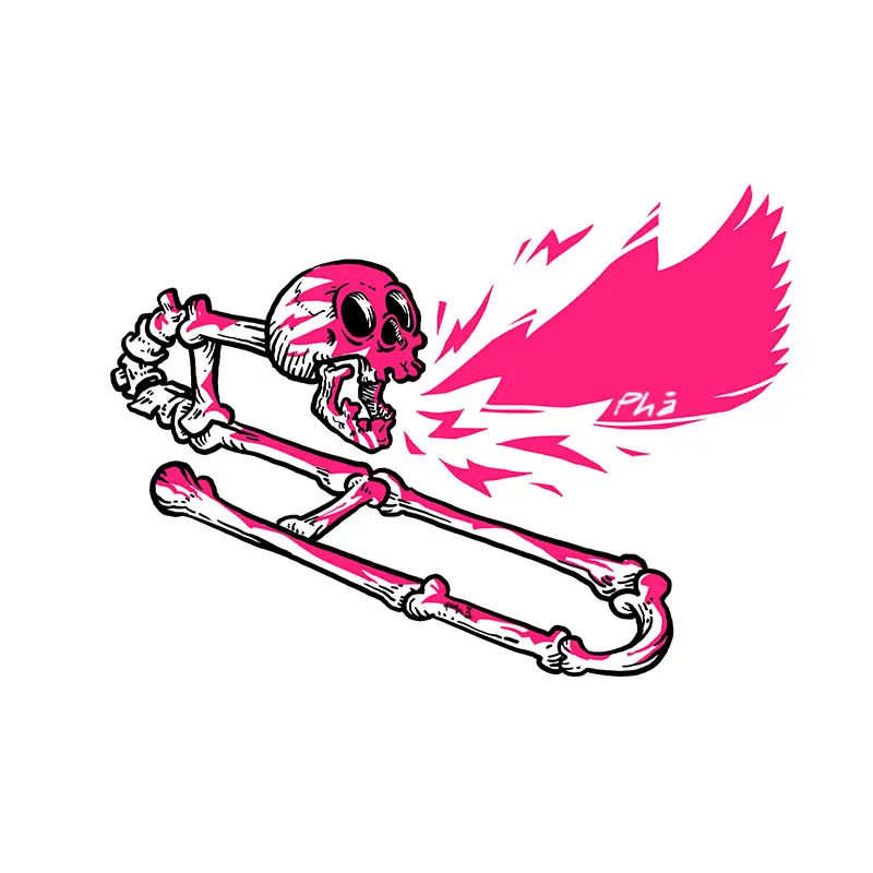 trombone with screaming skull pink and black illustration by fabio rodaro