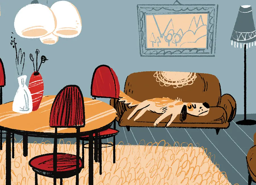 fabio rodaro illustration of a lazy dog sleeping on a sofa